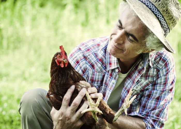 Man holding his therapy chicken