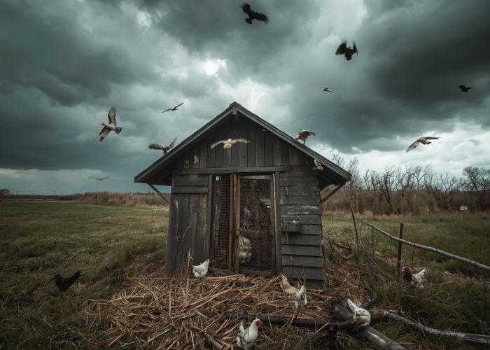 chicken coop in spring storms